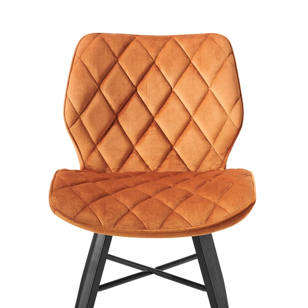 Set Of 2 Ampney Diamond Stitch Orange Velvet Dining Chair Set Of 2 With Metal Legs 8 Set Of 2 Ampney Diamond Stitch Orange Velvet Dining Chair Set Of 2 With Metal Legs - Image 8