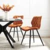 Set Of 2 Ampney Diamond Stitch Orange Velvet Dining Chair Set Of 2 With Metal Legs