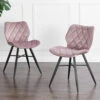 Set Of 2 Ampney Velvet Diamond Stitch Dining Chairs With Metal Legs (Dusty Pink Velvet)