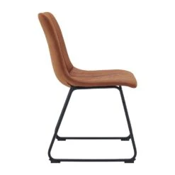 Sutton Set Of 2 Vegan Leather Fluted Dining Chairs With Metal Frame (Cognac Brown) -Daals DCH 2098 COGNAC JKB 2P WB3