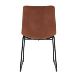 Sutton Set Of 2 Vegan Leather Fluted Dining Chairs With Metal Frame (Cognac Brown) -Daals DCH 2098 COGNAC JKB 2P WB4