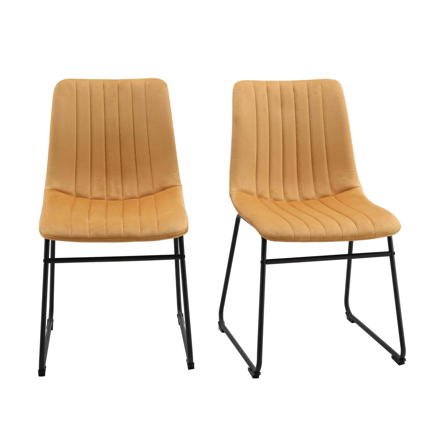 Sutton Set Of 2 Mustard Yellow Velvet Fabric Fluted Dining Chairs With Metal Frame 2 Sutton Set Of 2 Mustard Yellow Velvet Fabric Fluted Dining Chairs With Metal Frame - Image 2