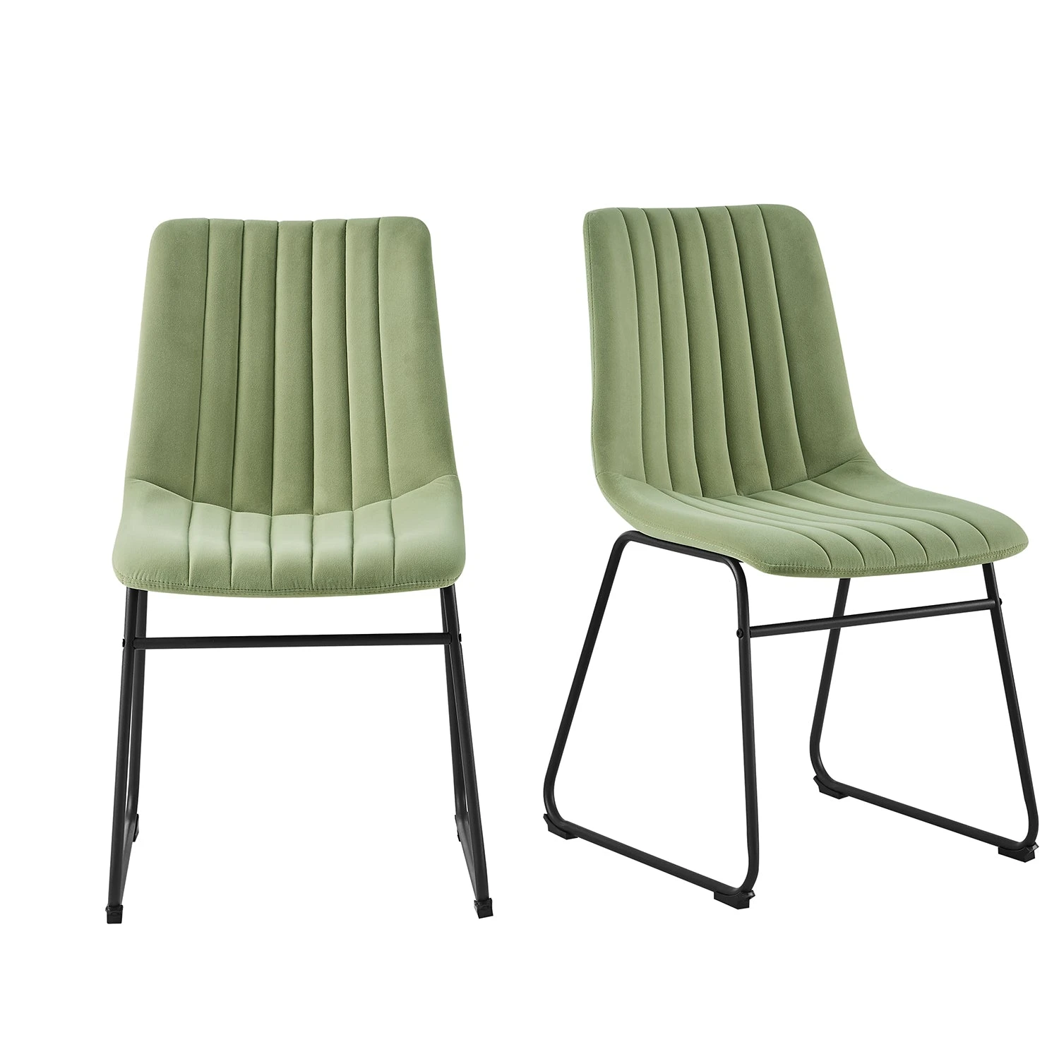 Sutton Set Of 2 Sage Green Velvet Fabric Fluted Dining Chairs With Metal Frame 2 Sutton Set Of 2 Sage Green Velvet Fabric Fluted Dining Chairs With Metal Frame - Image 2
