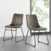 Sutton Set Of 2 Vegan Leather Fluted Dining Chairs With Metal Frame (Steel Grey)
