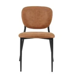 Kelmarsh Set Of 2 Cognac Colour Vegan Leather Upholstered Dining Chairs -Daals DCH 2128 COGNAC KJB 2P WB2