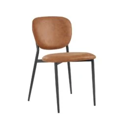 Kelmarsh Set Of 2 Cognac Colour Vegan Leather Upholstered Dining Chairs -Daals DCH 2128 COGNAC KJB 2P WB3