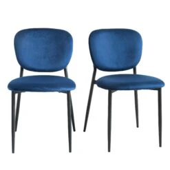 Kelmarsh Set Of 2 Navy Blue Velvet Upholstered Dining Chairs -Daals DCH 2128 NAVY VEL 2P WB1