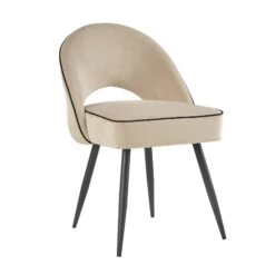 Oakley Set Of 2 Champagne Velvet Upholstered Dining Chairs With Contrast Piping -Daals DCH 2138 CHAMP VEL 2P WB3