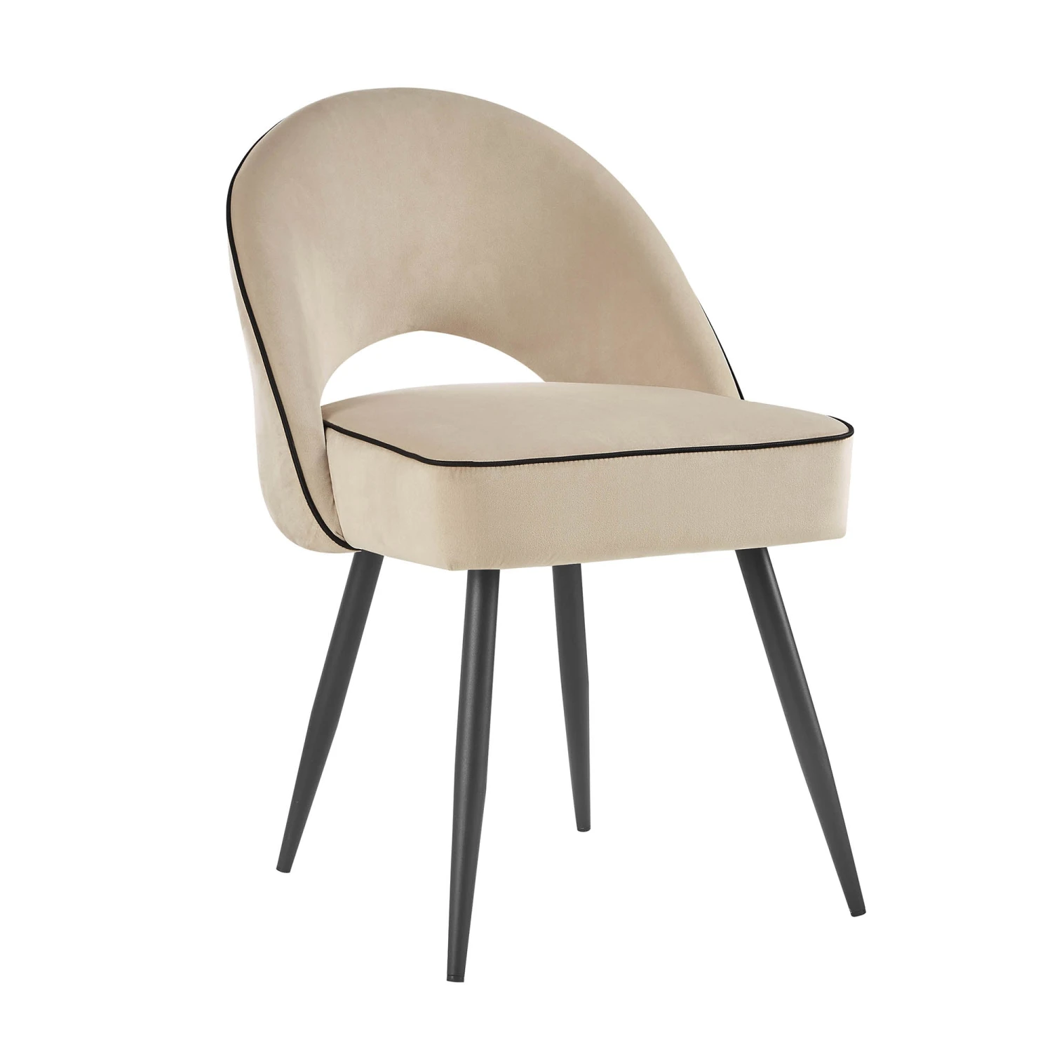 Oakley Set Of 2 Champagne Velvet Upholstered Dining Chairs With Contrast Piping 5 Oakley Set Of 2 Champagne Velvet Upholstered Dining Chairs With Contrast Piping - Image 5