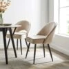 Oakley Set Of 2 Champagne Velvet Upholstered Dining Chairs With Contrast Piping