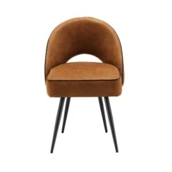 Oakley Set Of 2 Cognac Colour Vegan LeatherUpholstered Dining Chairs With Piping 14 Oakley Set Of 2 Cognac Colour Vegan LeatherUpholstered Dining Chairs With Piping -Daals DCH 2138 COGNAC KJB 2P WB2
