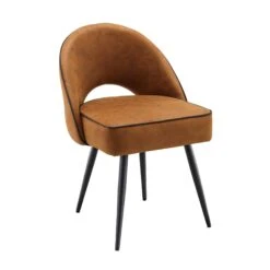 Oakley Set Of 2 Cognac Colour Vegan LeatherUpholstered Dining Chairs With Piping 17 Oakley Set Of 2 Cognac Colour Vegan LeatherUpholstered Dining Chairs With Piping -Daals DCH 2138 COGNAC KJB 2P WB4