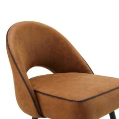 Oakley Set Of 2 Cognac Colour Vegan LeatherUpholstered Dining Chairs With Piping 20 Oakley Set Of 2 Cognac Colour Vegan LeatherUpholstered Dining Chairs With Piping -Daals DCH 2138 COGNAC KJB 2P detail1