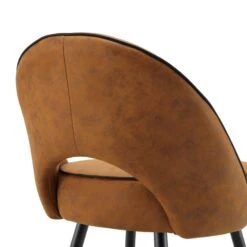 Oakley Set Of 2 Cognac Colour Vegan LeatherUpholstered Dining Chairs With Piping 21 Oakley Set Of 2 Cognac Colour Vegan LeatherUpholstered Dining Chairs With Piping -Daals DCH 2138 COGNAC KJB 2P detail2