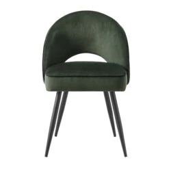 Oakley Set Of 2 Dark Green Velvet Upholstered Dining Chairs With Contrast Piping -Daals DCH 2138 DARKGREEN VEL 2P WB2