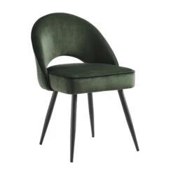 Oakley Set Of 2 Dark Green Velvet Upholstered Dining Chairs With Contrast Piping -Daals DCH 2138 DARKGREEN VEL 2P WB3