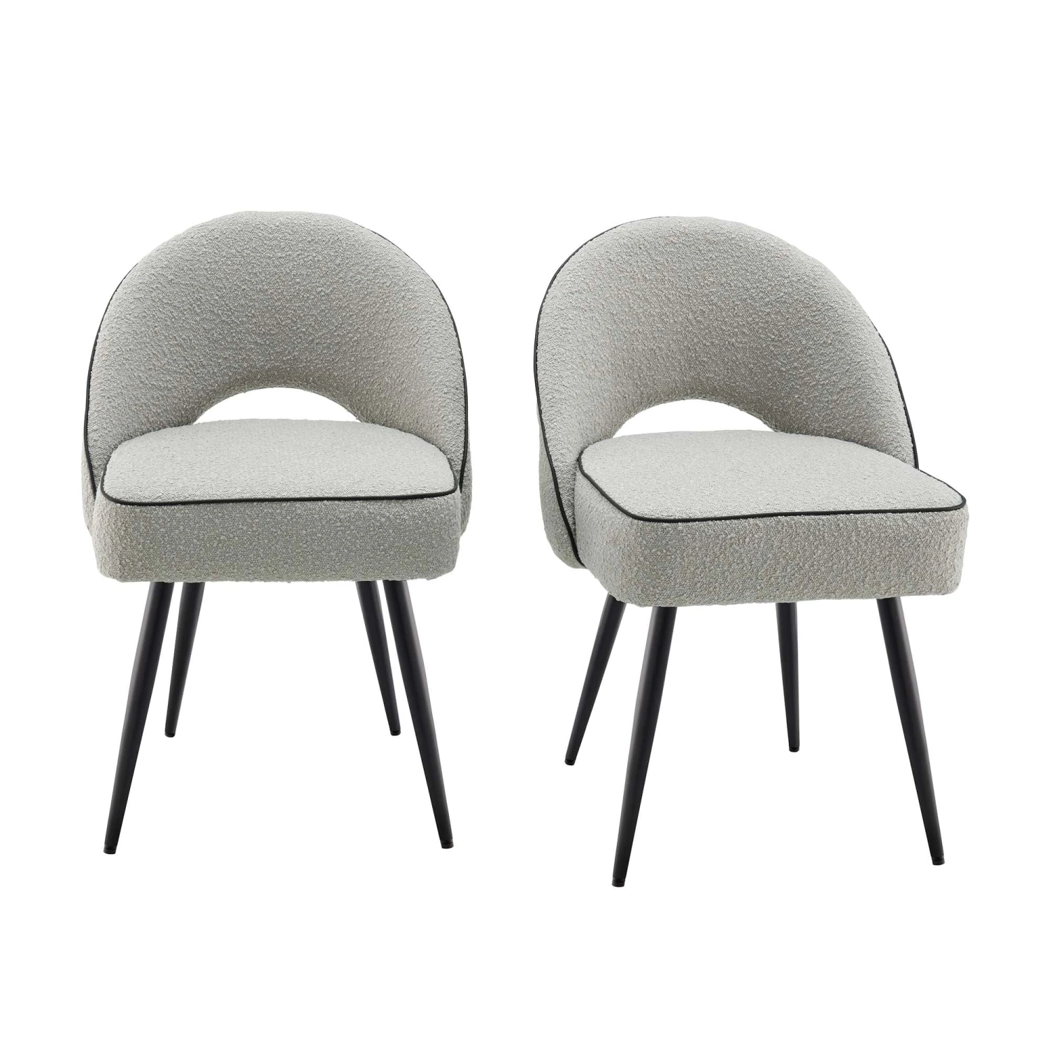 Oakley Set Of 2 Grey Boucle Upholstered Dining Chairs With Piping 2 Oakley Set Of 2 Grey Boucle Upholstered Dining Chairs With Piping - Image 2