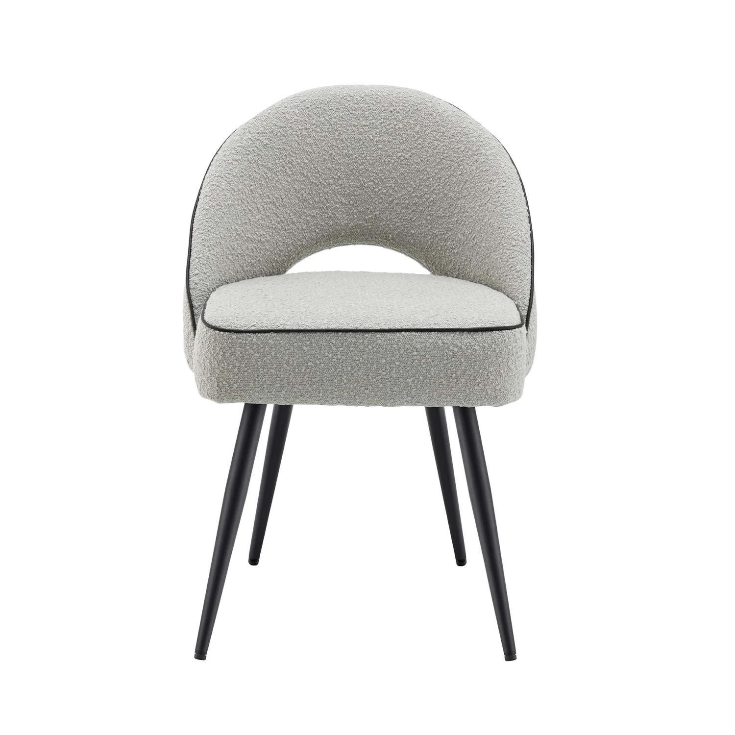 Oakley Set Of 2 Grey Boucle Upholstered Dining Chairs With Piping 3 Oakley Set Of 2 Grey Boucle Upholstered Dining Chairs With Piping - Image 3