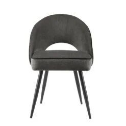 Oakley Set Of 2 Dark Grey Velvet Upholstered Dining Chairs With Piping -Daals DCH 2138 GREY VEL 2P WB2