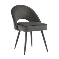 Oakley Set Of 2 Dark Grey Velvet Upholstered Dining Chairs With Piping -Daals DCH 2138 GREY VEL 2P WB3