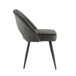 Oakley Set Of 2 Dark Grey Velvet Upholstered Dining Chairs With Piping -Daals DCH 2138 GREY VEL 2P WB4