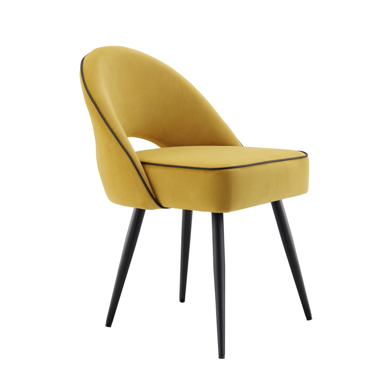 Oakley Set Of 2 Mustard Yellow Velvet Upholstered Dining Chairs With Piping 6 Oakley Set Of 2 Mustard Yellow Velvet Upholstered Dining Chairs With Piping - Image 6