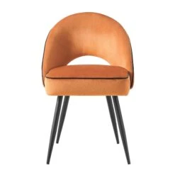 Oakley Set Of 2 Orange Velvet Upholstered Dining Chairs With Contrast Piping 11 Oakley Set Of 2 Orange Velvet Upholstered Dining Chairs With Contrast Piping -Daals DCH 2138 ORANGE VEL 2P WB2