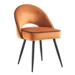 Oakley Set Of 2 Orange Velvet Upholstered Dining Chairs With Contrast Piping 13 Oakley Set Of 2 Orange Velvet Upholstered Dining Chairs With Contrast Piping -Daals DCH 2138 ORANGE VEL 2P WB3