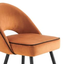 Oakley Set Of 2 Orange Velvet Upholstered Dining Chairs With Contrast Piping 16 Oakley Set Of 2 Orange Velvet Upholstered Dining Chairs With Contrast Piping -Daals DCH 2138 ORANGE VEL 2P detail1