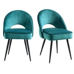 Oakley Set Of 2 Teal Velvet Upholstered Dining Chairs With Contrast Piping -Daals DCH 2138 TEAL VEL 2P WB1