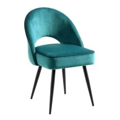 Oakley Set Of 2 Teal Velvet Upholstered Dining Chairs With Contrast Piping -Daals DCH 2138 TEAL VEL 2P WB3