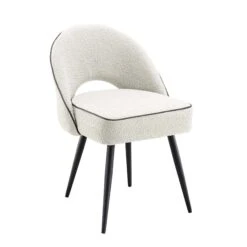 Oakley Set Of 2 White Boucle Upholstered Dining Chairs With Piping -Daals DCH 2138 WHITE BOUCLE 2P WB3