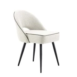 Oakley Set Of 2 White Boucle Upholstered Dining Chairs With Piping -Daals DCH 2138 WHITE BOUCLE 2P WB4