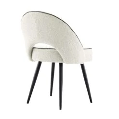 Oakley Set Of 2 White Boucle Upholstered Dining Chairs With Piping -Daals DCH 2138 WHITE BOUCLE 2P WB6