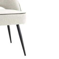 Oakley Set Of 2 White Boucle Upholstered Dining Chairs With Piping -Daals DCH 2138 WHITE BOUCLE 2P detail2