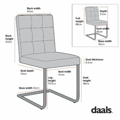 Keyston Set Of 2 Cream White PU Leather Upholstered Dining Chairs With Chrome Legs 13 Keyston Set Of 2 Cream White PU Leather Upholstered Dining Chairs With Chrome Legs -Daals DCH 2140 2P CHART 1