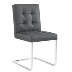 Keyston Set Of 2 Dark Grey PU Leather Upholstered Dining Chairs With Chrome Legs -Daals DCH 2140 DARKGREY PU 2P WB2