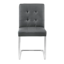 Keyston Set Of 2 Dark Grey PU Leather Upholstered Dining Chairs With Chrome Legs -Daals DCH 2140 DARKGREY PU 2P WB3