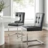Keyston Set Of 2 Dark Grey PU Leather Upholstered Dining Chairs With Chrome Legs