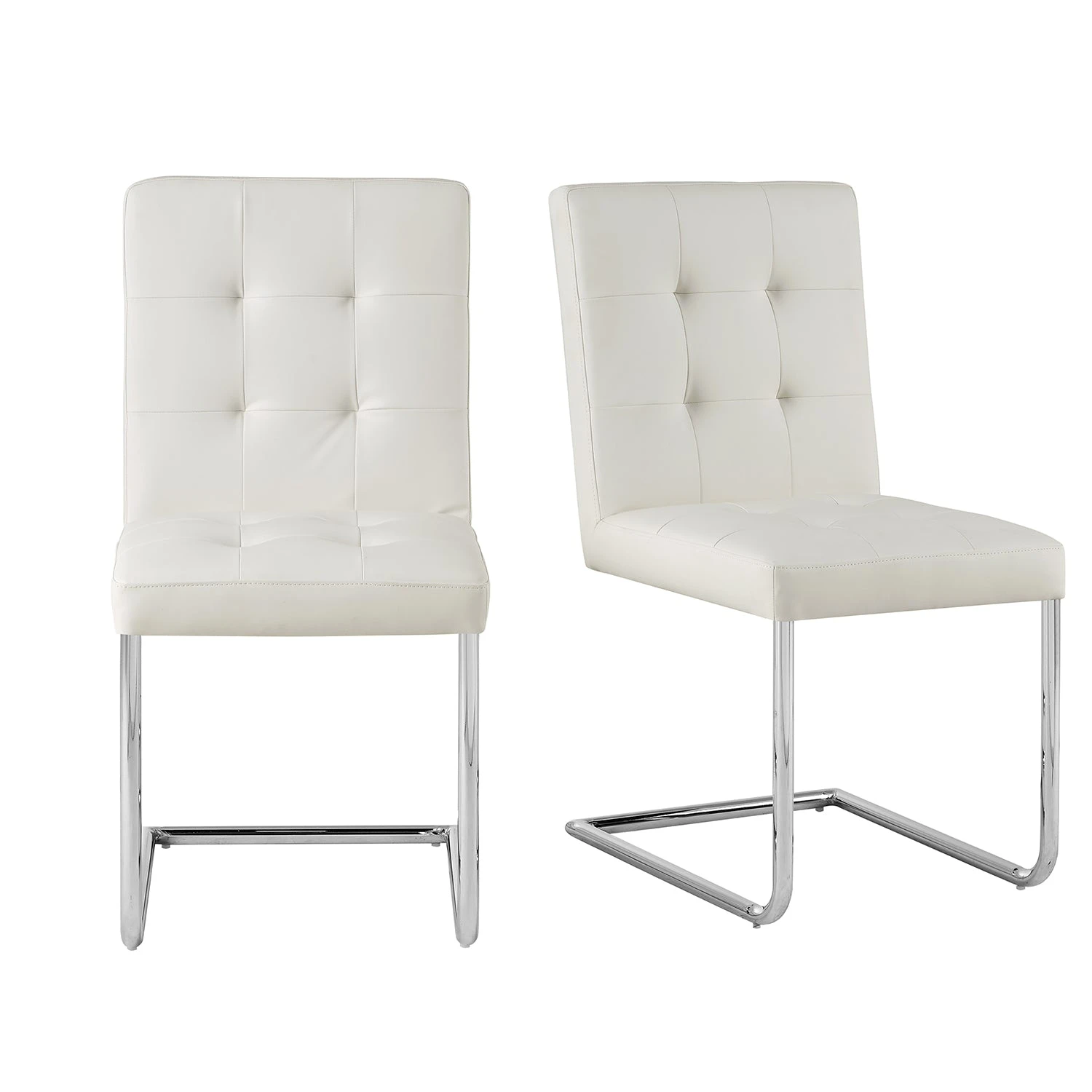 Keyston Set Of 2 Cream White PU Leather Upholstered Dining Chairs With Chrome Legs 2 Keyston Set Of 2 Cream White PU Leather Upholstered Dining Chairs With Chrome Legs - Image 2