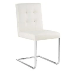 Keyston Set Of 2 Cream White PU Leather Upholstered Dining Chairs With Chrome Legs 12 Keyston Set Of 2 Cream White PU Leather Upholstered Dining Chairs With Chrome Legs -Daals DCH 2140 WHITE PU 2P WB2