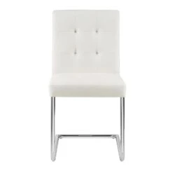 Keyston Set Of 2 Cream White PU Leather Upholstered Dining Chairs With Chrome Legs 14 Keyston Set Of 2 Cream White PU Leather Upholstered Dining Chairs With Chrome Legs -Daals DCH 2140 WHITE PU 2P WB3