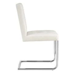 Keyston Set Of 2 Cream White PU Leather Upholstered Dining Chairs With Chrome Legs 15 Keyston Set Of 2 Cream White PU Leather Upholstered Dining Chairs With Chrome Legs -Daals DCH 2140 WHITE PU 2P WB4