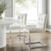 Keyston Set Of 2 Cream White PU Leather Upholstered Dining Chairs With Chrome Legs
