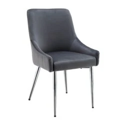 Garnet Set Of 2 Dark Grey Velvet Upholstered Dining Chairs With Back Handle -Daals DCH 2141 GREY VEL 2P WB2