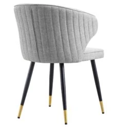 Langham Set Of 2 Grey Woven Fabric Carver Dining Chairs With Fluted Back -Daals DCH 2143 GREY WOV 2P WB6