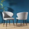 Langham Set Of 2 Grey Woven Fabric Carver Dining Chairs With Fluted Back