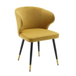 Langham Set Of 2 Mustard Velvet Upholstered Carver Dining Chairs -Daals DCH 2143 MUSTARD VEL 2P WB2