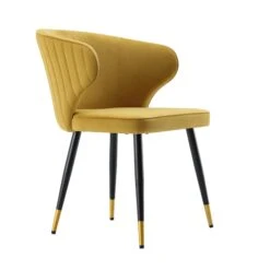 Langham Set Of 2 Mustard Velvet Upholstered Carver Dining Chairs -Daals DCH 2143 MUSTARD VEL 2P WB4