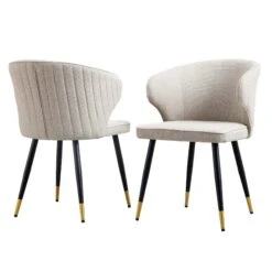 Langham Set Of 2 Oatmeal Woven Fabric Carver Dining Chairs With Fluted Back 16 Langham Set Of 2 Oatmeal Woven Fabric Carver Dining Chairs With Fluted Back -Daals DCH 2143 TAUPE WOV 2P WB1